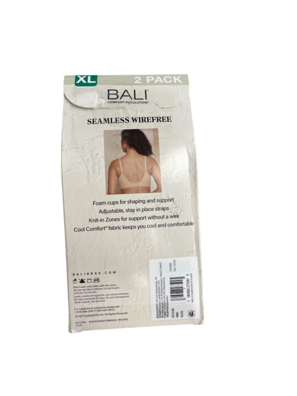 NWT Bali Bra 2-Pack Women's XL Black & Nude Wirefree Seamless B0489 - Picture 6 of 8